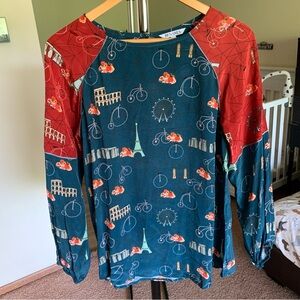 Benares France Bicycle Print Blouse Top